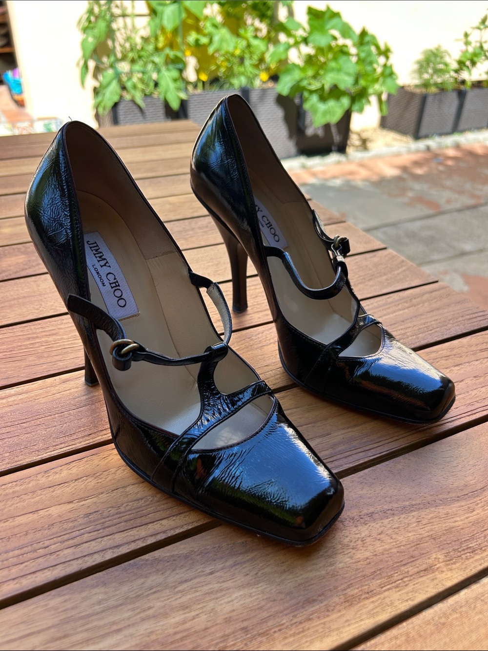 Jimmy Choo Black Patent Leather Mary Jane Stiletto Pumps